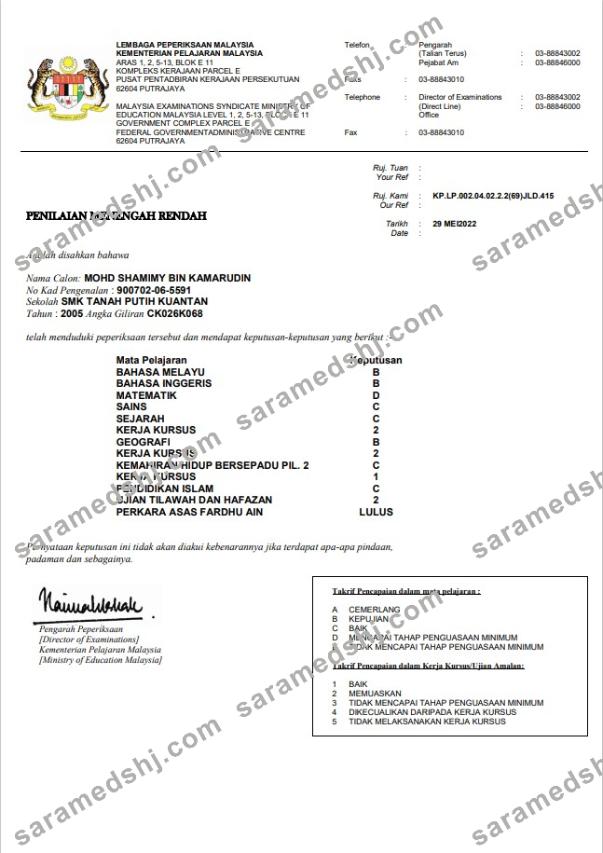 Malaysia Ministry of Education certificate template in Word and PDF format